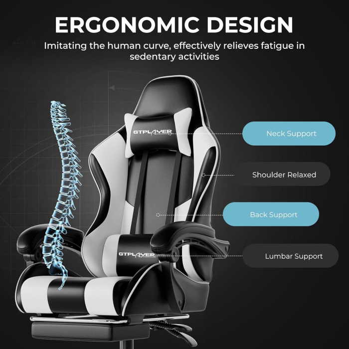 GTPlayer Gaming Chair with Footrest (White) - Image 2