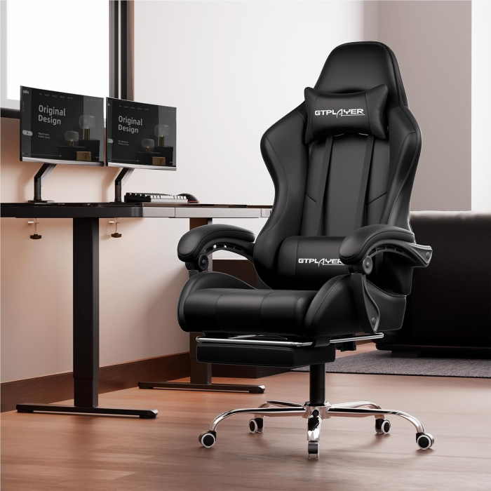 GTPlayer Gaming Chair with Footrest (Black) - Image 2