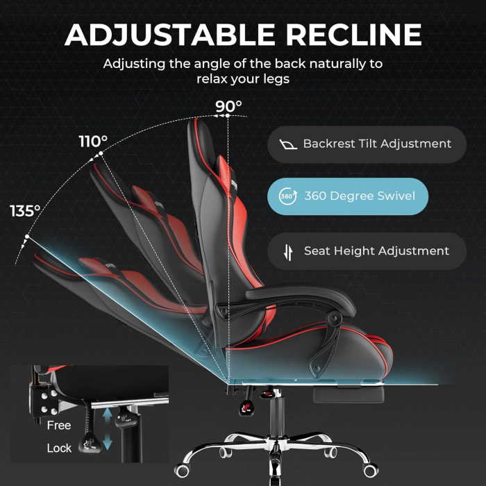 GTPlayer Gaming Chair with Footrest (Red) - Image 2