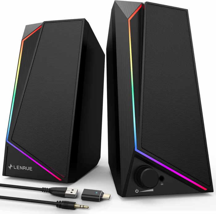 LENRUE Computer Speakers, USB/USB-C Powered PC Speakers 