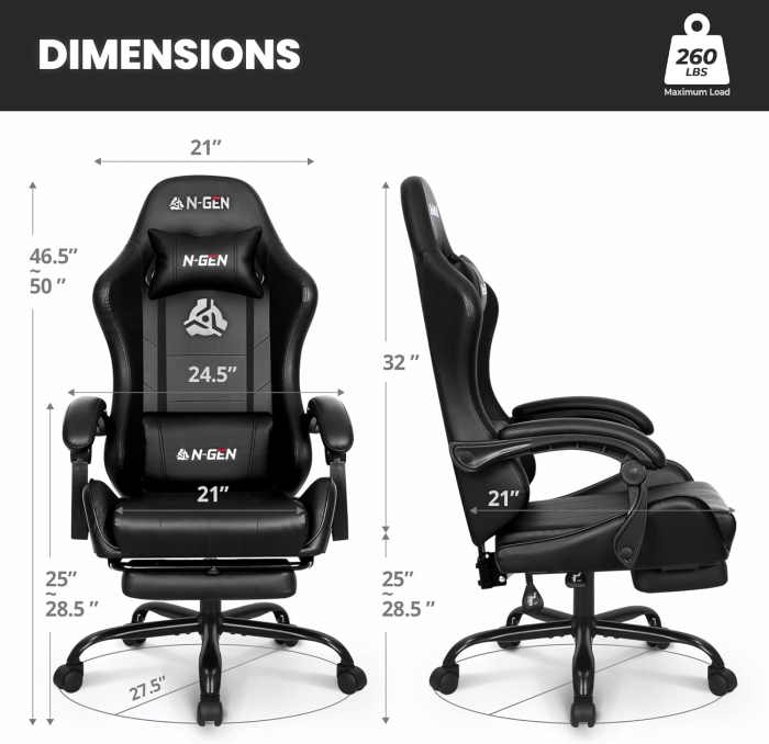 N-GEN Video Gaming Chair with Footrest  - Image 2