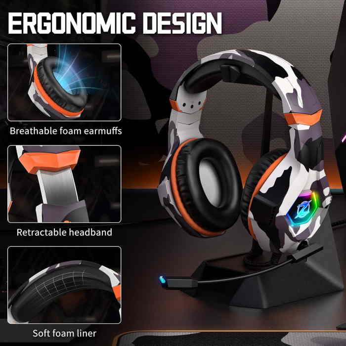 Ozeino Gaming Headset for PC, PS4, PS5, Xbox (Camo) - Image 2