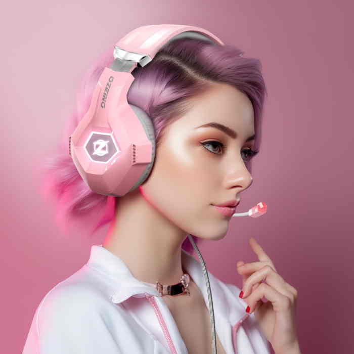 Ozeino Gaming Headset for PC, PS4, PS5, Xbox (Pink) - Image 2