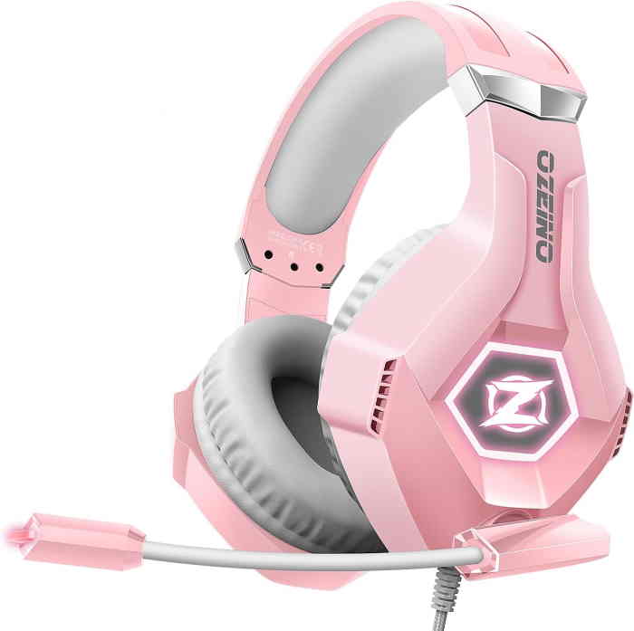 Ozeino Gaming Headset for PC, PS4, PS5, Xbox (Pink)