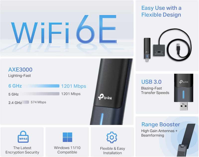 TP-Link AXE3000 WiFi 6E USB Adapter for Desktop PC  - Image 4