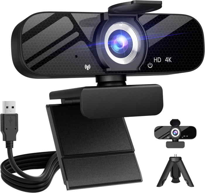 Tewiky 4K Webcam with Built-in Microphone and Rotatable Tripod