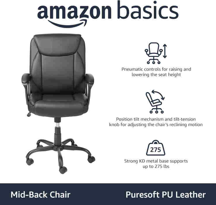 Amazon Basics Classic Puresoft PU Padded Mid-Back Height Adjustable Office - Image 4