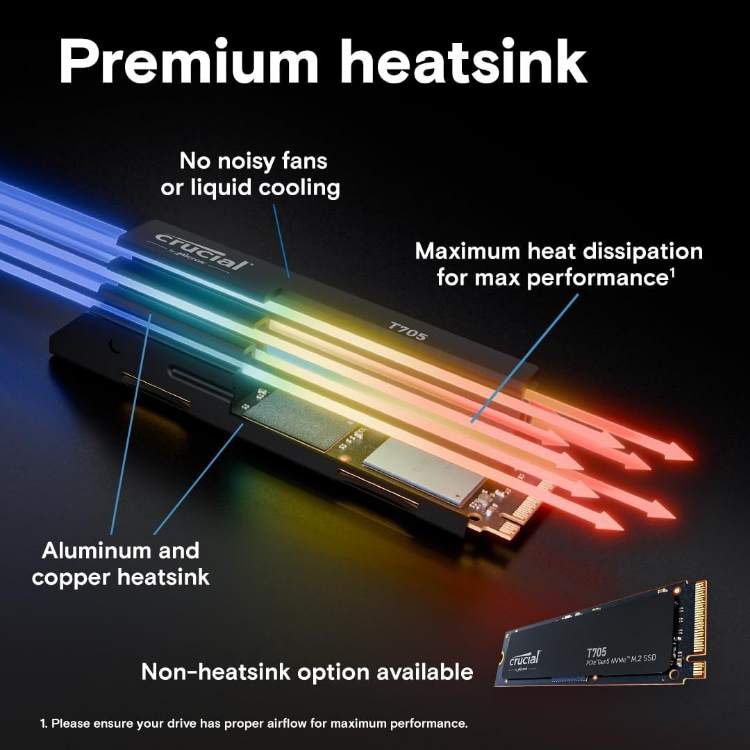 Crucial T705 4TB PCIe Gen5 NVMe with Heatsink - Image 2