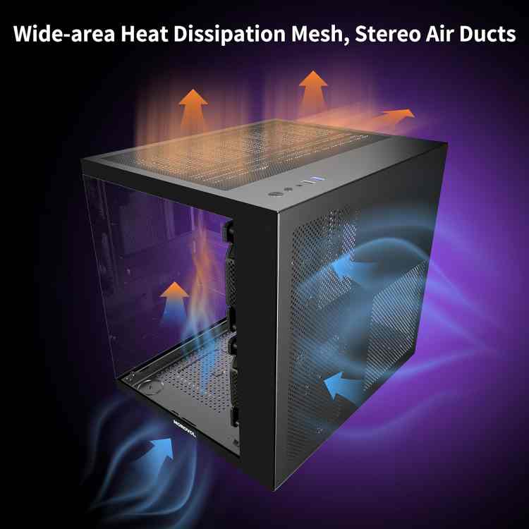 Morovol 270° Panoramic Tempered Glass Panel Gaming PC Case - Image 2