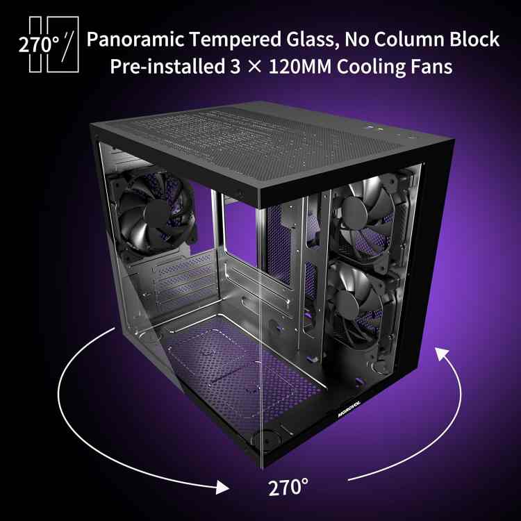 Morovol 270° Panoramic Tempered Glass Panel Gaming PC Case - Image 4
