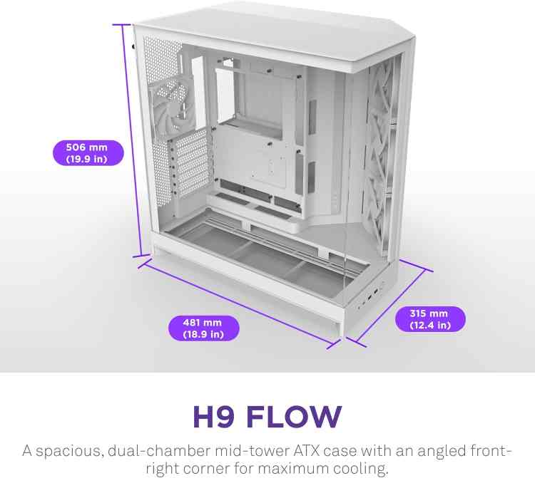 NZXT H9 Flow Dual-Chamber ATX Mid-Tower PC Case (White) - Image 3