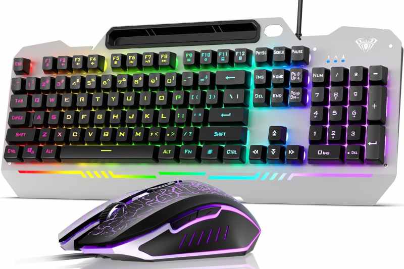 Aula Keyboard T102 Gaming Keyboard and Mouse Combo Silver Panel